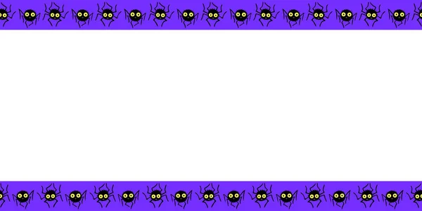 Фон Рамка Хеллоуїна Милими Контурними Павуками Плоскому Стилі Горизонтальний Верхній — стоковий вектор
