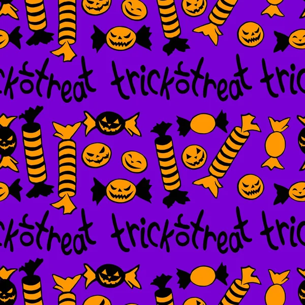 Vektorový Hladký Vzor Cukroví Různých Obalech Halloweenském Stylu Trick Treat — Stockový vektor