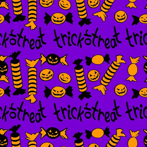 Patrón Sin Costuras Vectorial Dulces Diferentes Envolturas Estilo Halloween Truco — Vector de stock