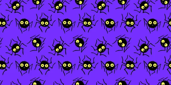 Padrão Sem Costura Aranhas Pequenas Bonitos Com Olhos Halloween Vetor — Vetor de Stock