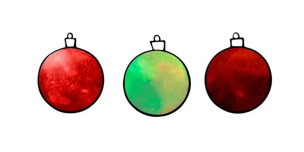 Conjunto Bolas Árvore Verde Vermelho Aquarela Natal Ano Novo Arte — Fotografia de Stock