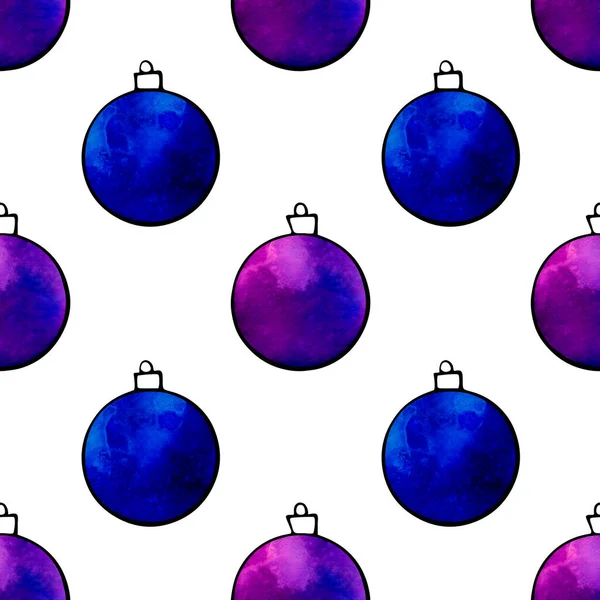 Patrón Sin Costuras Con Bolas Árbol Navidad Acuarela Dibujado Mano —  Fotos de Stock