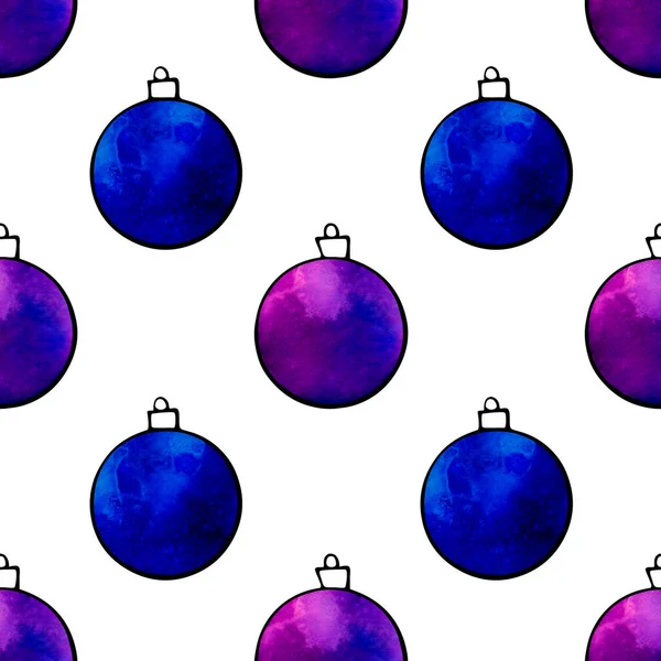 Seamless Pattern Watercolor Christmas Tree Balls Hand Drawn New Year — Stock Photo, Image