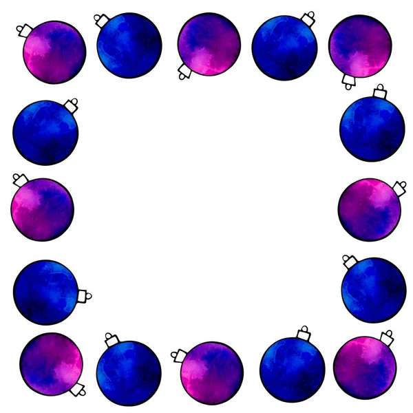 Square Frame Made Red Blue Xmas Tree Balls New Year — Stock Photo, Image