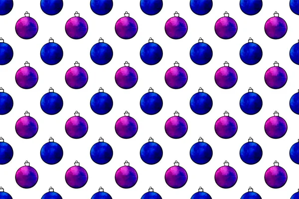 Padrão Sem Costura Com Bolas Árvore Natal Aquarela Mão Desenhada — Fotografia de Stock