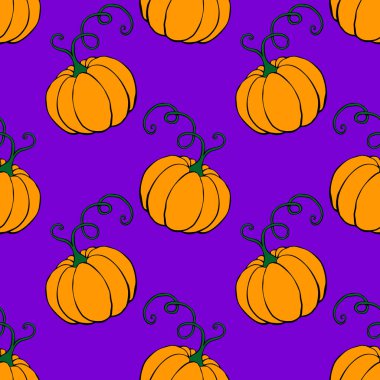 Turuncu balkabaklarıyla bıyıklı, kusursuz bir şekil. Cadılar Bayramı ya da Şükran Günü arkaplanı ve dokusu.