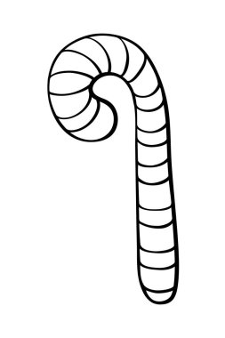 Çubuk şekerin vektör çizimi, Doodle stili lolipop. İzole edilmiş beyaz arka planda elle çizilmiş siyah bir çizgi. Xmas tasarımı, davetiyeler yeni yıl tatili, mutlu Noeller, tebrik kartları..
