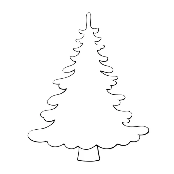 Kiefer Tanne Baumvektorsilhouette Doodle Stil Isoliert Clipart Symbol Frohe Weihnachten — Stockvektor