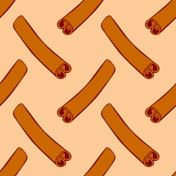 Vector Seamless Pattern Contour Cinnamon Stick Flat Style Background Texture — Stock Vector