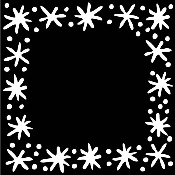 Moldura Vetorial Inverno Flocos Neve Primitivos Simples Borda Desenhada Mão —  Vetores de Stock