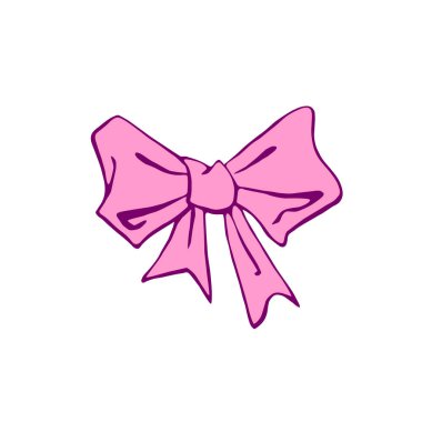 Vektör pembe kurdele. Paskalya Xmas doğum günü, Sevgililer Günü, düğün, bayram, hediye, kız, bebek için el çizimi. Tasarım elementi, klip sanatı.