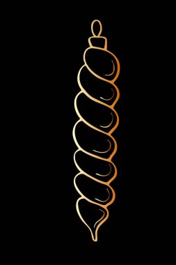 Vektör şekilli altın oyuncak, Noel ağacı süslemesi, karalama tarzında. Mutlu Noeller ve yeni yıl tebrik kartı için tırman, çocukların yaratıcılığı için şablon