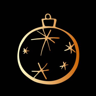 Vektör Noel ana hatları altın ağaç topu. Yeni yılın elementi ve xmas tasarımı karalama tarzında, izole edilmiş. Tebrik kartları, takvimler, baskılar için basit el çizimi illüstrasyonu