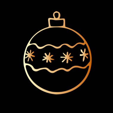 Vektör Noel ana hatları altın ağaç topu. Yeni yılın elementi ve xmas tasarımı karalama tarzında, izole edilmiş. Tebrik kartları, takvimler, baskılar için basit el çizimi illüstrasyonu