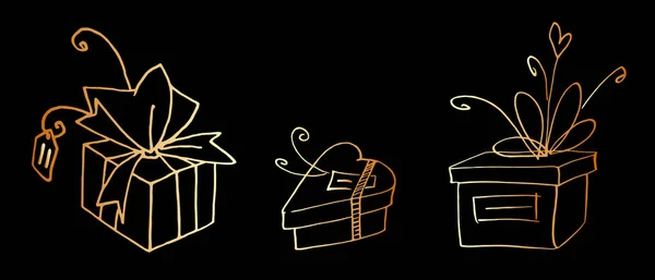 Jeu Contours Vectoriels Images Dessinées Main Boîtes Cadeaux Dans Style — Image vectorielle
