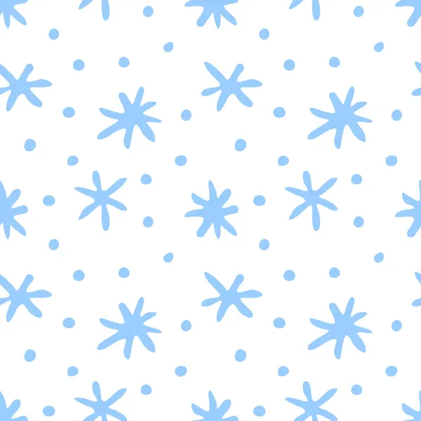 ドアスタイルで手描きの雪片からベクトルシームレスパターン クリスマス 新年の背景と質感 雪と夜空 — ストックベクタ