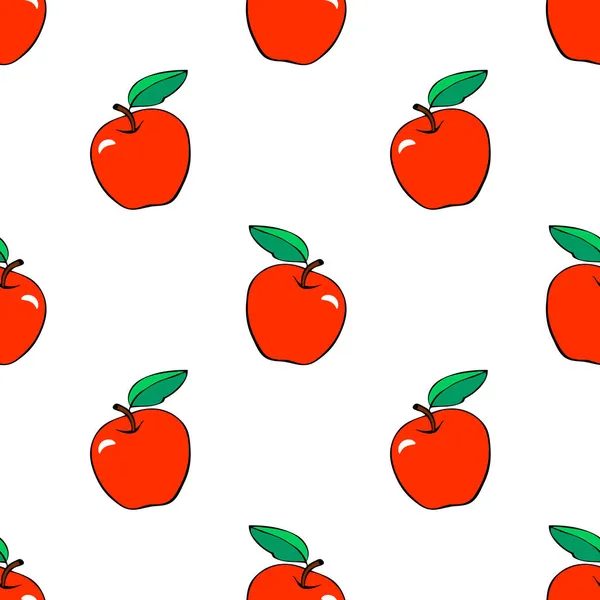 Patrón Sin Costura Vectorial Con Manzanas Rojas Fondo Textura Fruta — Archivo Imágenes Vectoriales
