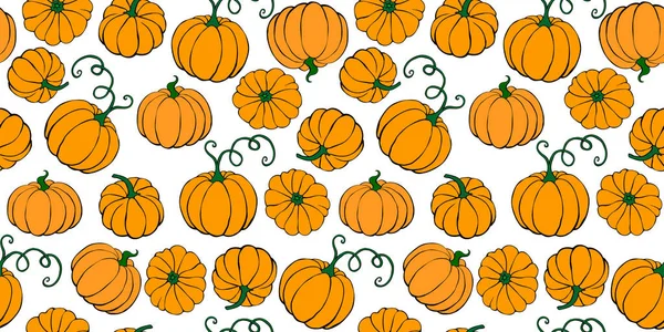 Vector Naadloos Patroon Met Pompoenen Platte Stijl Halloween Thanksgiving Kleur — Stockvector