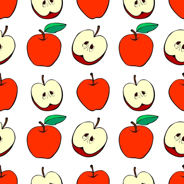 Patrón Sin Costura Vectorial Con Manzanas Rojas Fondo Textura Fruta — Archivo Imágenes Vectoriales