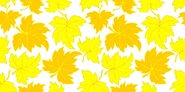 黄色とオレンジの葉がフラットスタイルで落ちるベクトル明るいシームレスパターン 秋の風合い — ストックベクタ