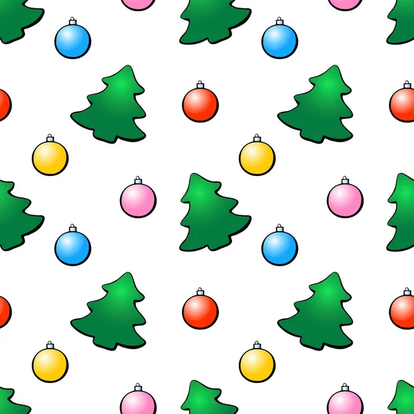 お祝いのシンボルのベクトルシームレスなパターン クリスマスツリーとクリスマスボールの数字 フラットスタイルの明るい背景とテクスチャ — ストックベクタ