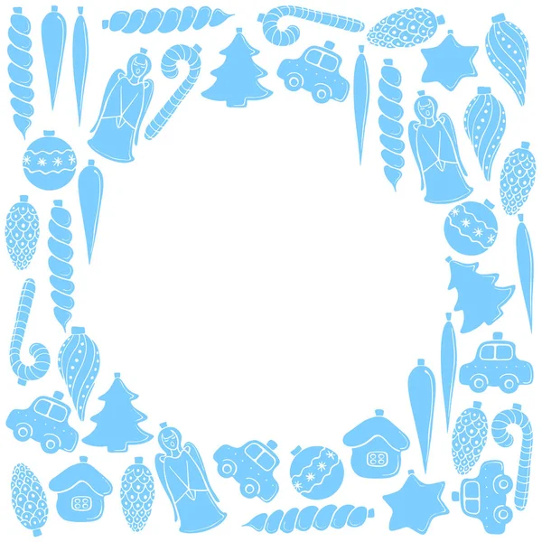 ベクトルの背景 フレーム Xmasツリーの青いシルエットの装飾の境界線 新年のためのエッジ クリスマスのデザイン — ストックベクタ