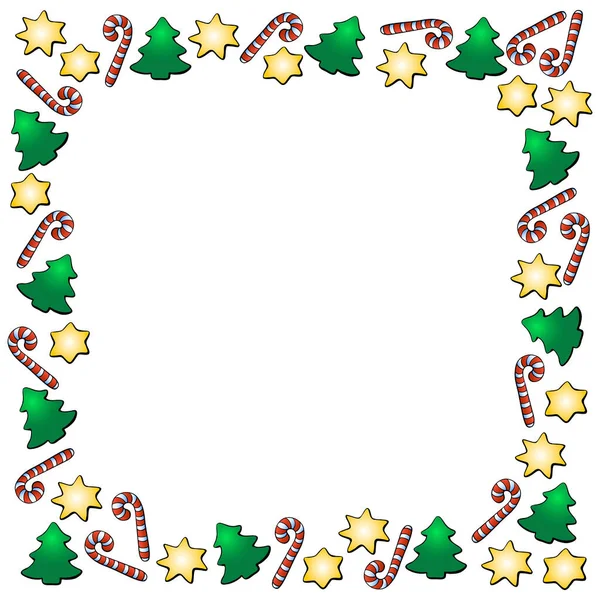 Marco Vectorial Bastones Caramelo Estrellas Árboles Navidad Año Nuevo Fondo — Archivo Imágenes Vectoriales
