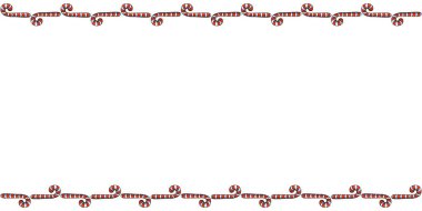 Vektör arkaplan, çerçeve, kırmızı şeker kamışından sınır. Yatay üst ve alt kenar, yeni yıl ve Noel teması üzerine dekorasyon. Tebrik kartları, davetiyeler, xmas tasarımı için