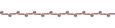 Kenar, kurdele, kırmızı şeker kamışının sınırı. Vektör deseni, süs, dekoratif unsur, tatlı yeni yıl temalı süsleme, Noel