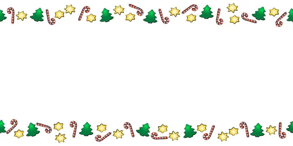Fondo Vectorial Marco Borde Bastones Caramelo Estrellas Árboles Navidad Horizontal — Archivo Imágenes Vectoriales