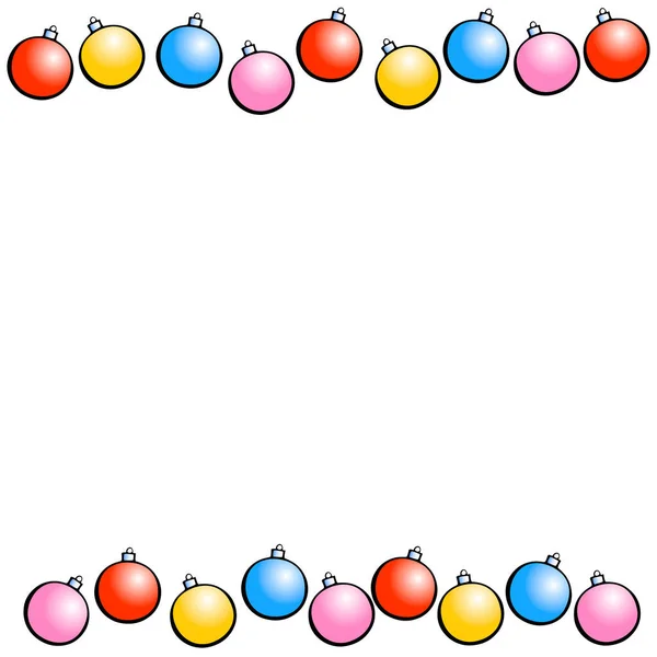 Vektorhintergrund Rahmen Rand Der Weihnachtsbaumkugeln Horizontale Ober Und Unterkante Dekoration — Stockvektor