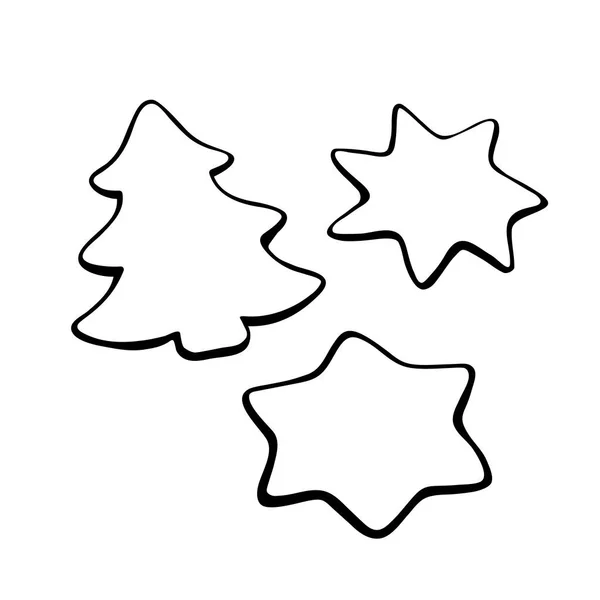 Vektor Set Von Umrissen Festlicher Symbole Sternenfiguren Weihnachtsbaum Gestaltungselemente Cliparts — Stockvektor