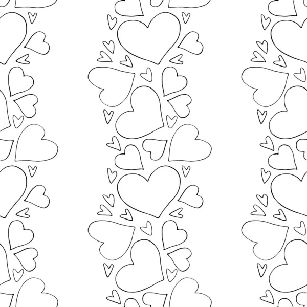 Vector Seamless Abstract Pattern Rows Hearts Hand Drawn Doodle Background —  Vetores de Stock