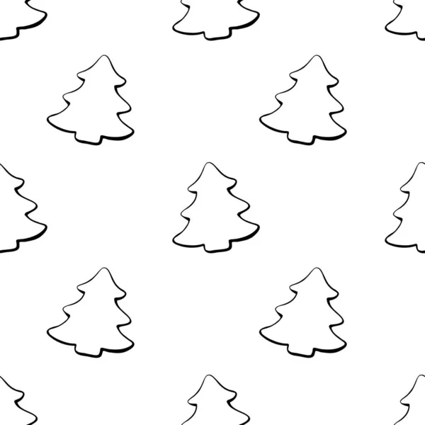 Векторні Безшовні Візерунки Контурами Fir Pine Xmas Tree Doodle Style — стоковий вектор