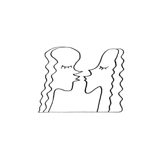 Abstrakcyjny Pocałunek Jesteśmy Połączeni Prosta Zabawna Ilustracja Sztuka Bazgroły Wektor — Wektor stockowy