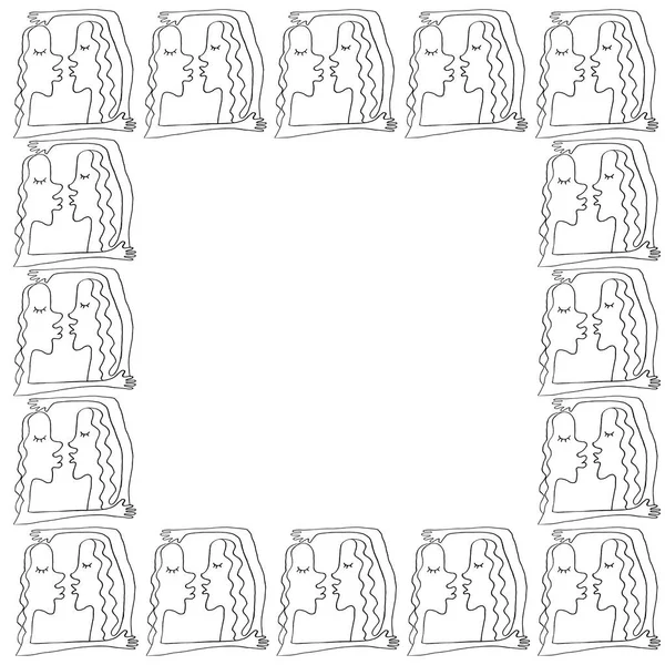 Hintergrund Rahmen Mit Küssenden Menschen Line Art Stil Vektor Abstrakter — Stockvektor