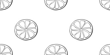 Çizgili dilimlenmiş turunçgil çemberinin karalama tarzında vektörsüz deseni. Mandalina limon dilimi portakallı greyfurt, yalıtılmış arka plan ve doku