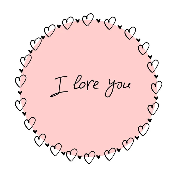 Love You Handwritten Lettering Frame Border Black Outline Small Hearts — Zdjęcie stockowe