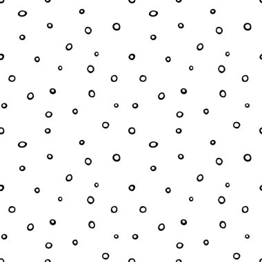 Soyut vektör arkaplanı tespit edildi. Benekli kusursuz desen, asimetrik rastgele polka noktaları, daireler, kabarcıklar. Kumaş ve ambalaj kağıtları için tasarım. Eğlenceli basit doku, arkaplan.