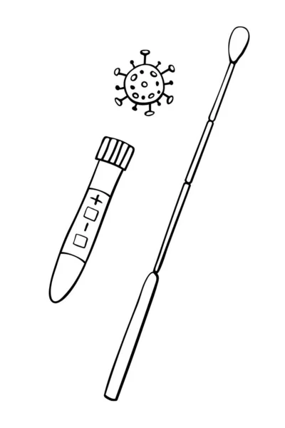 Testbuis Bekerglas Met Uitstrijkje Molecuul Virus Geïsoleerd Witte Achtergrond Covid — Stockvector