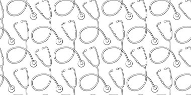 Çizgili steteskopları karalama tarzında olan vektörsüz desen. Tıbbi altyapı ve dokular. Doktor sembolü. Tıp teması, klinik, sağlık hizmetleri, tedavi.