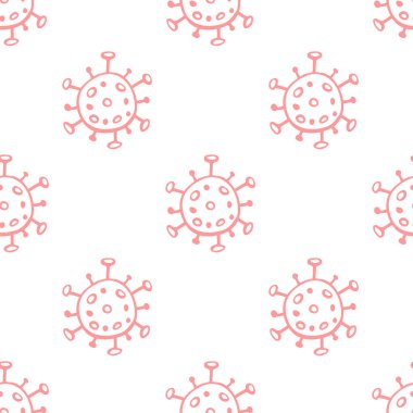 Moleküllerin kusursuz deseni, virüs hücreleri, bakteriler. Salgın, salgın covid-19. İlkel kimya konsepti, mikroorganizmalar, bilim araştırmaları. Taslak çizim biçimindeki vektör dokusu izole edildi.