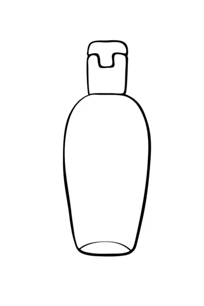 Vector Black Contour Cosmetic Bottle Sanitizer Doodle Style Clip Art — Stock Vector