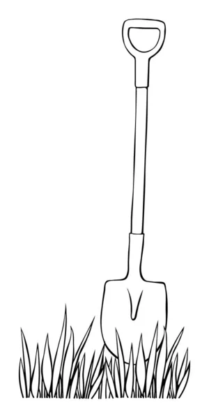 Векторна Контурна Лопатка Застрягла Землі Газону Фон Кліпарти Елемент Дизайну — стоковий вектор