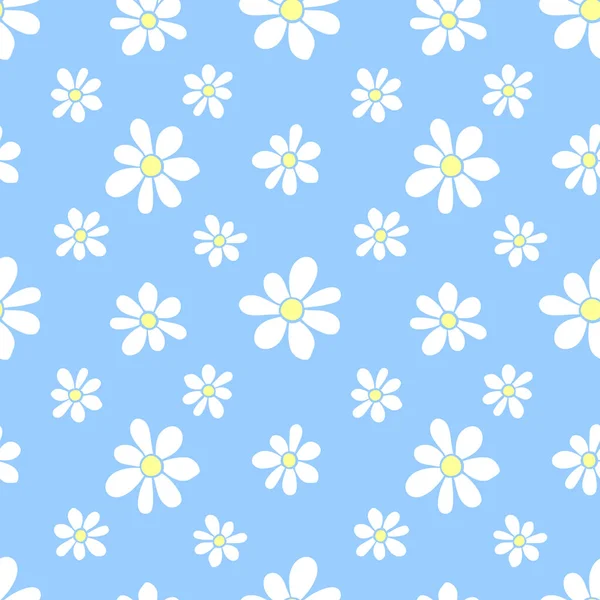 ベクトルシンプルな花のシームレスなパターン フラットスタイルで花カモミールとかわいい無限のプリント 春の子供の背景とテクスチャ — ストックベクタ