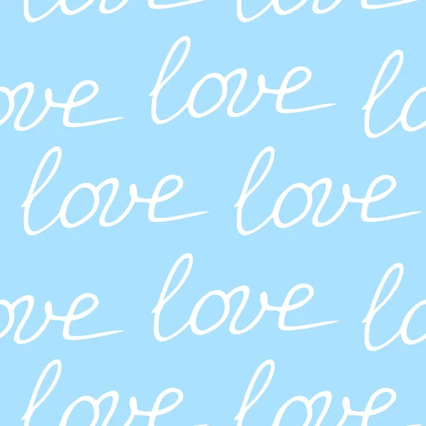 Vektorově Modrý Bezešvý Vzor Bílými Nápisy Láska Pastel Jemné Romantické — Stockový vektor
