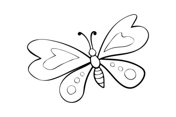 ベクトル黒のアウトラインは 落書きスタイルでかわいい蝶 シンプルなアウトラインデザイン要素 ポストカードのためのクリップアート — ストックベクタ