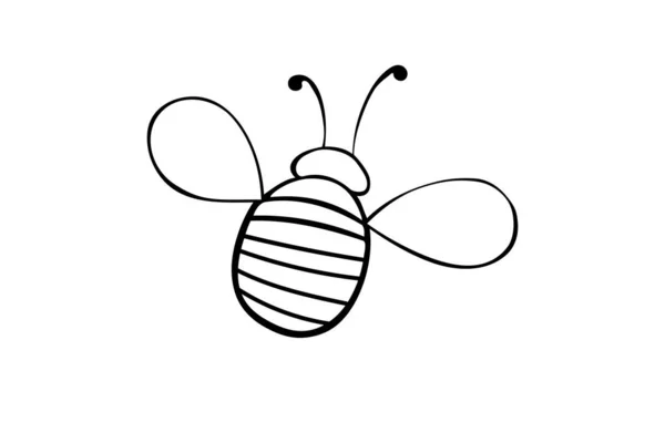 Vector Black Outline Fat Little Bee Doodle Stil Nettes Cartoon — Stockvektor