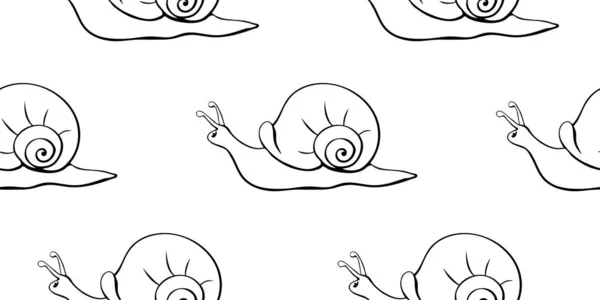 Vector Seamless Pattern Outline Cute Snails Style Sketch Doodle Spiral — Stock Vector