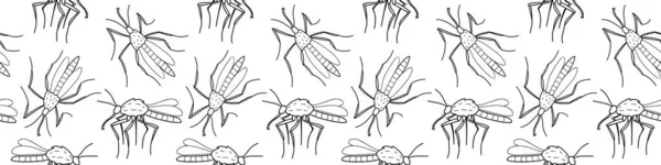 Vektor Nahtlose Muster Von Schwarzen Umrissmücken Motten Mücken Doodle Skizzenstil — Stockvektor